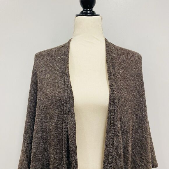 CHICO’S OS Brown Knit Wool Blend Ruana Shawl Wrap Casual Cocktail Lagenlook - Picture 8 of 16